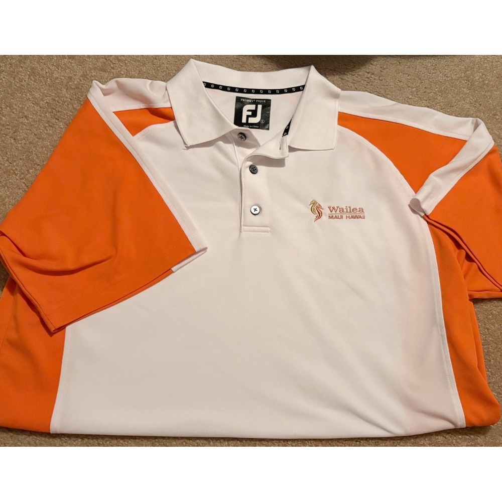 FootJoy FJ Mens Orange Golf Polo Size L Wailea Golf Club Maui Hawaii Embroidered